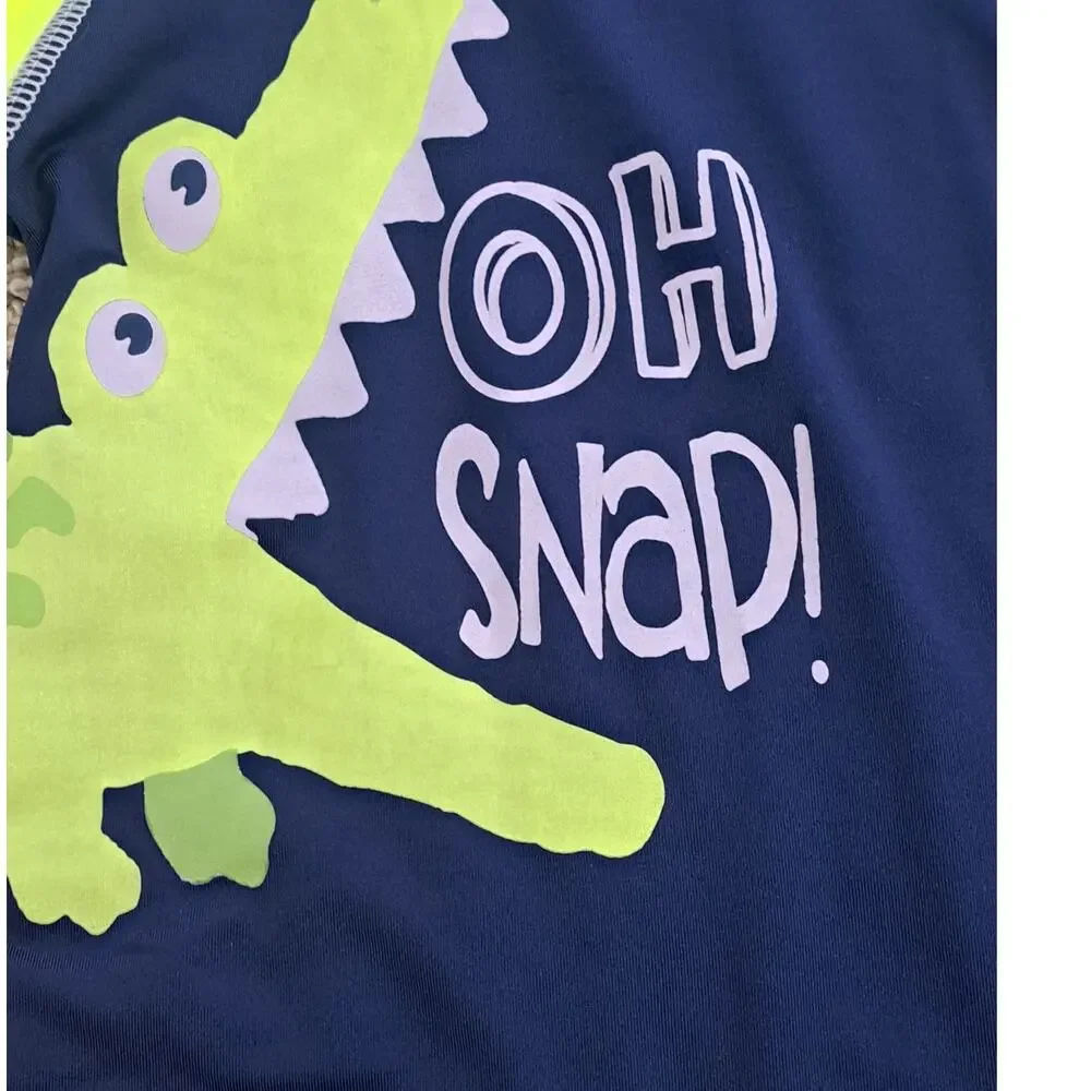 Boy's Navy Neon Yellow Crocodile Two Piece Rash Guard Swim Set 18Months   NWT